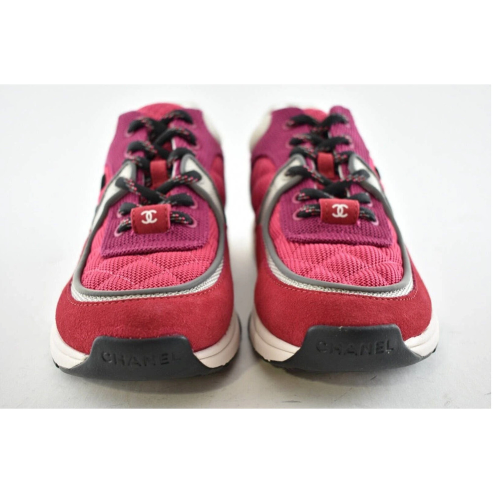 Chanel 21B Pink Black White Silver CC Logo Tie Flat Runner Trainer Sneaker 39 - Picture 12 of 12